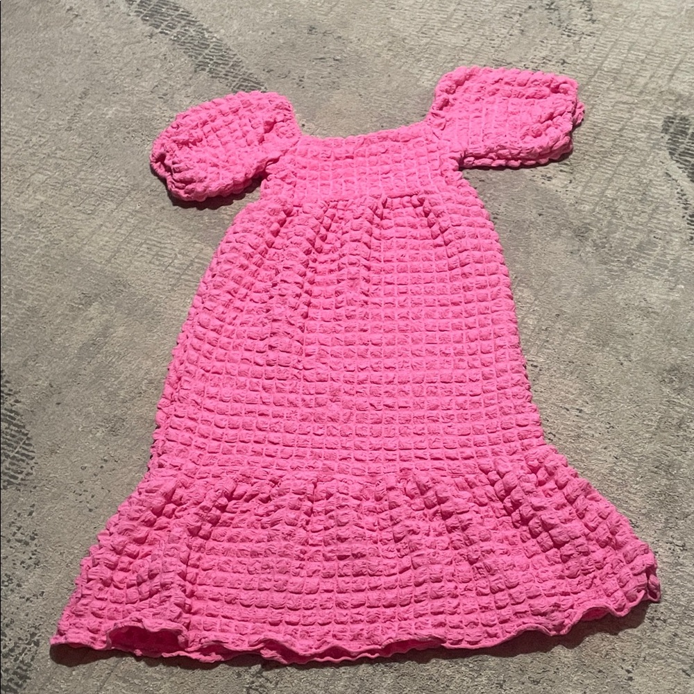 NWTs Simply Southern Pink Textured Puff Sleeve Midi Dress Sz Small
